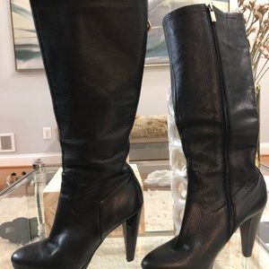 SOLD - Black leather knee high boots. Gently worn